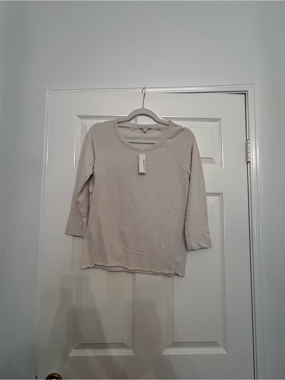 James Perse Women's Light Cream 3/4 Long Sleeve Crewneck Top